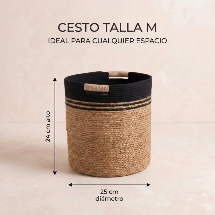 Canasto De Yute Tejido Cesta Decorativa Rustica Tamaño M