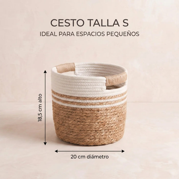 Canasto De Yute Tejido Cesta Decorativa Rustica Tamaño S