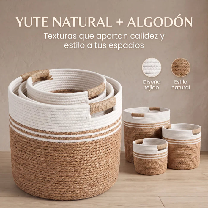 Canasto De Yute Tejido Cesta Decorativa Rustica Tamaño S