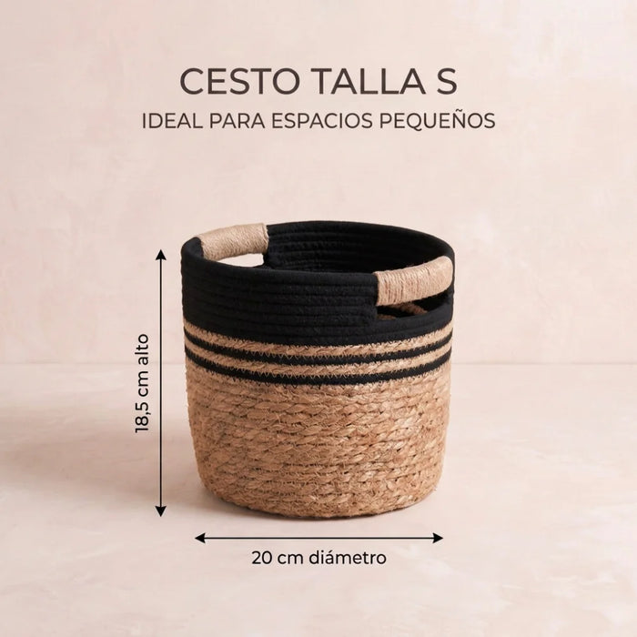Canasto De Yute Tejido Cesta Decorativa Rustica Tamaño S
