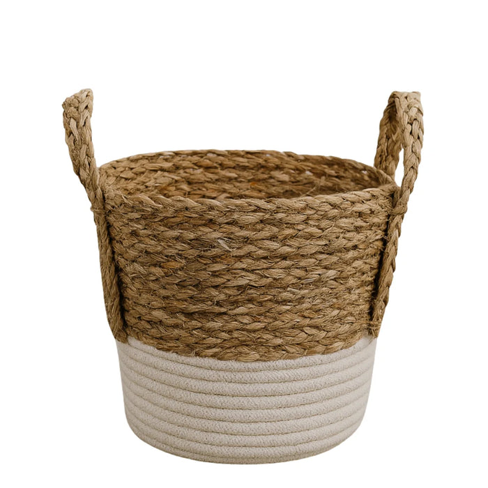 Canastos Cesta Algodón Tejido Nudo Color Blanco Asas L