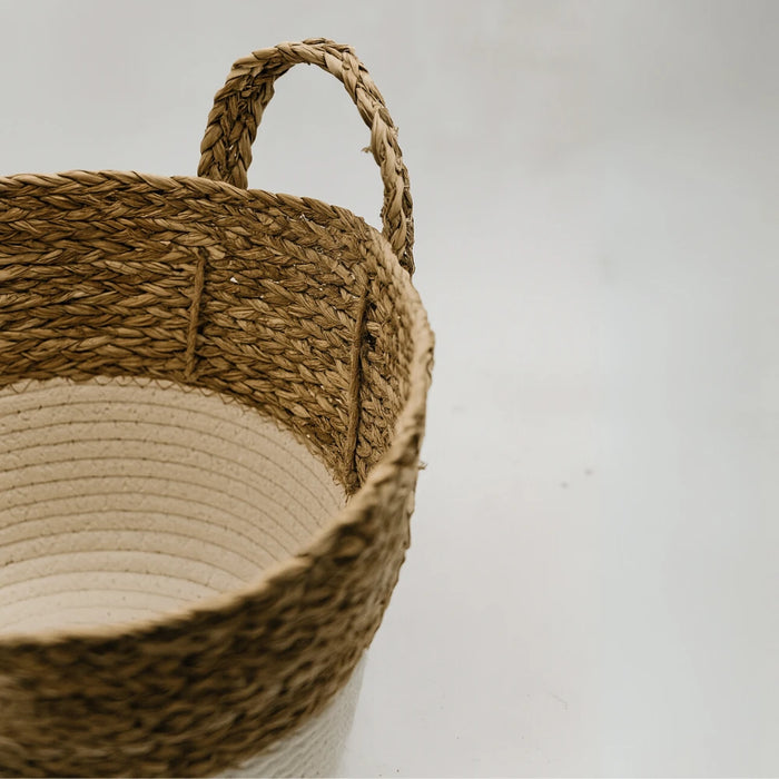 Canastos Cesta Algodón Tejido Nudo Color Blanco Asas S