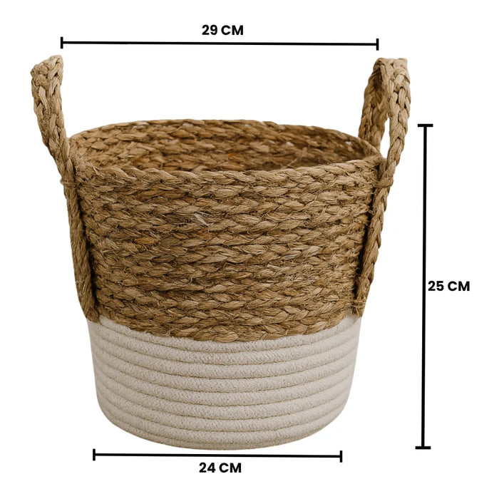 Canastos Cesta Algodón Tejido Nudo Color Blanco Asas XL