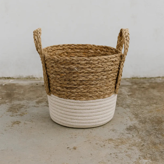 Canastos Cesta Algodón Tejido Nudo Color Blanco Asas XL
