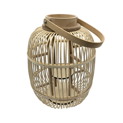 Candelabro De Bambu Natural Nordico Porta Vela Farol 40 CM - Fliperex