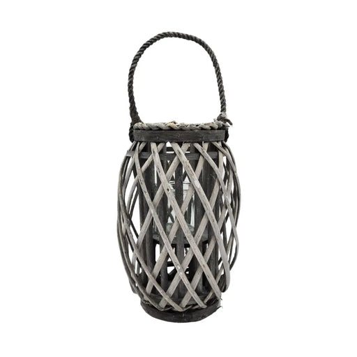 Candelabro Porta Vela Mimbre Rustico Gris Alargado Terraza - Fliperex