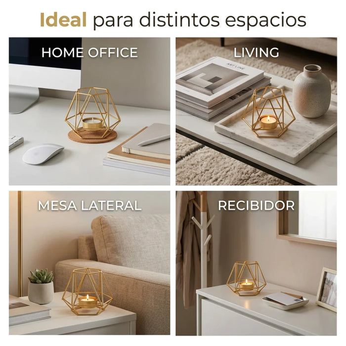 Candelabro Porta Vela Dorado Estilo Geométrico Decorativo