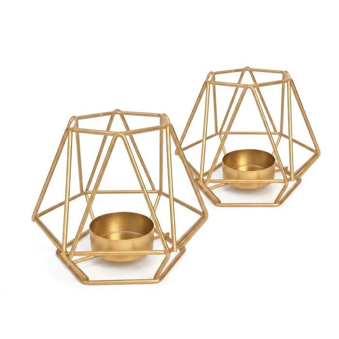 Candelabro Porta Vela Dorado Estilo Geométrico Decorativo