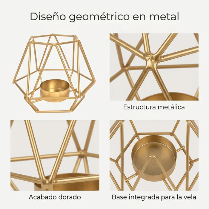 Candelabro Porta Vela Dorado Estilo Geométrico Decorativo