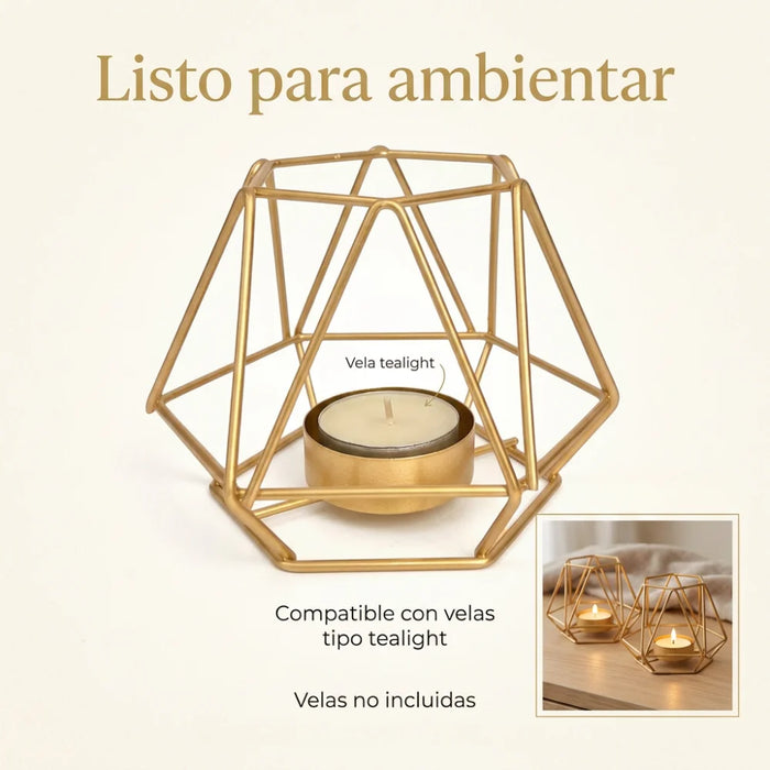Candelabro Porta Vela Dorado Estilo Geométrico Decorativo