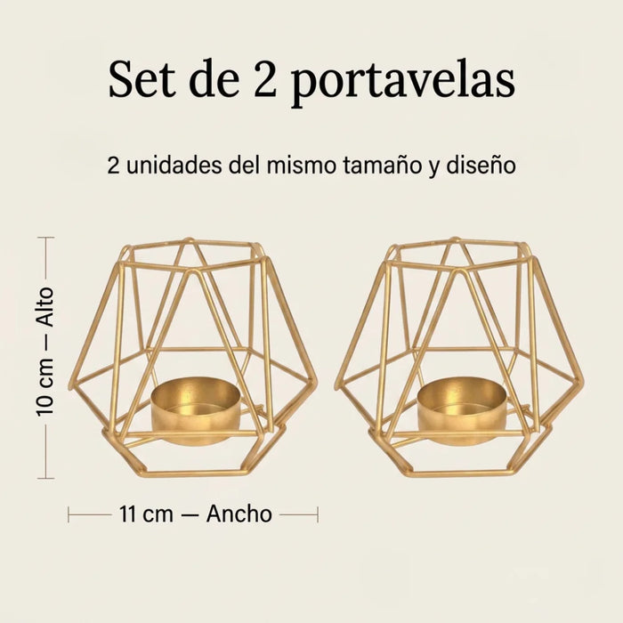 Candelabro Porta Vela Dorado Estilo Geométrico Decorativo