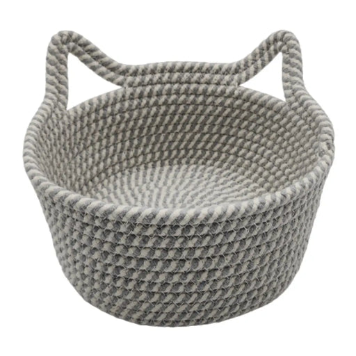 Cesta Organizador Tejida Decorativa Con Orejas De Gato Kawaii - Fliperex