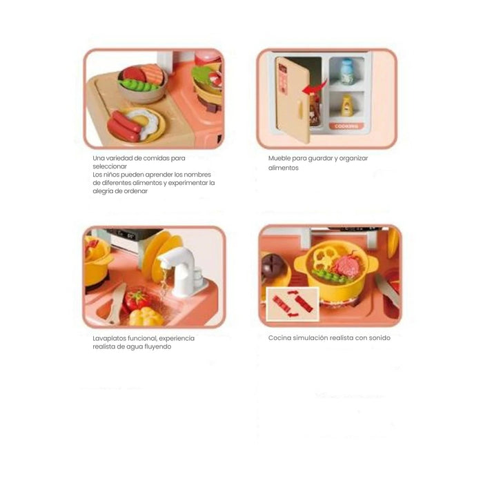 Cocina de Juguete Grande Para Niños 68 Cm Agua Vapor Sonido