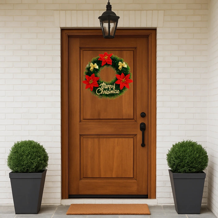 Corona de Navidad 30 Cm Con Flores Decoracion Navideña