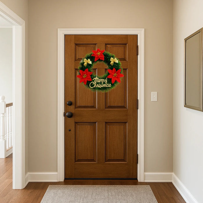 Corona de Navidad 30 Cm Con Flores Decoracion Navideña