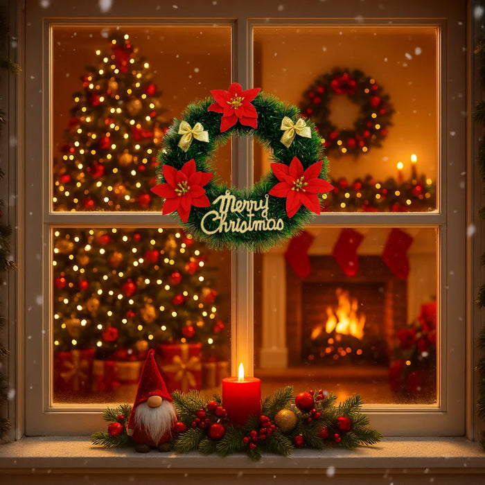 Corona de Navidad 30 Cm Con Flores Decoracion Navideña