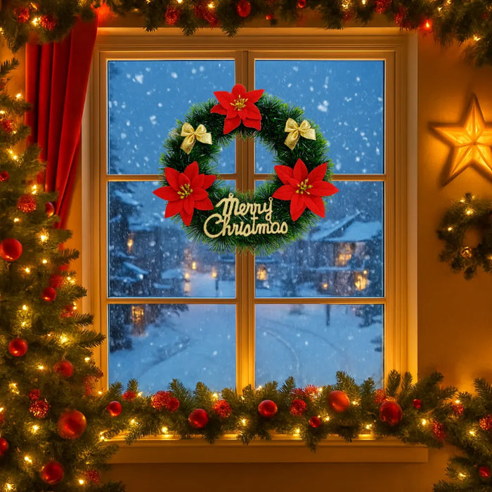 Corona de Navidad 30 Cm Con Flores Decoracion Navideña