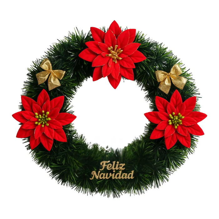 Corona de Navidad 30 Cm Con Flores Decoracion Navideña