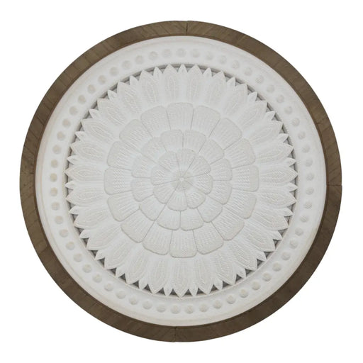 Cuadro De Madera Ornamental Mandala Blanco Borde Marco Cafe - Fliperex
