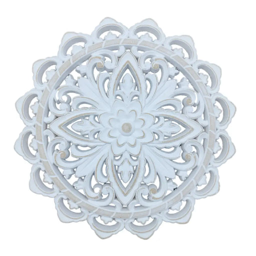 Cuadro De Madera Ornamental Mandala Blanco Decoracion Chico - Fliperex