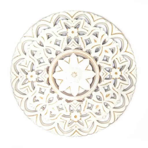 Cuadro De Madera Ornamental Mandala Blanco Decoracion Pared - Fliperex