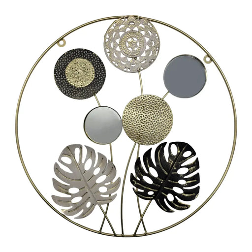 Cuadro De Metal Decorativo De Hojas Verdes Con 2 Espejos - Fliperex