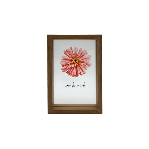 Cuadro De Vidrio Marco Madera Diseño Flor Decorativo