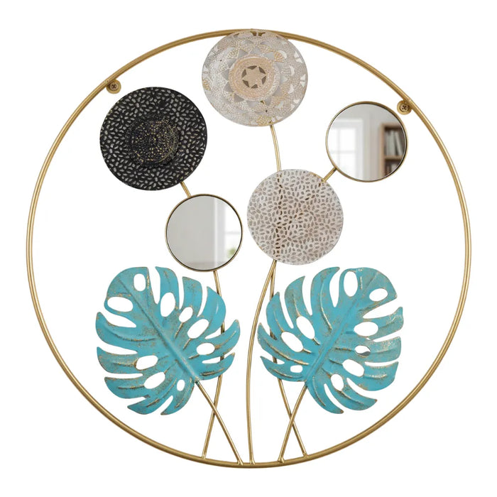 Cuadro De Metal Decorativo De Hojas Verdes Con 2 Espejos
