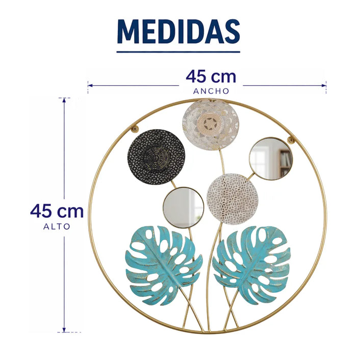 Cuadro De Metal Decorativo De Hojas Verdes Con 2 Espejos