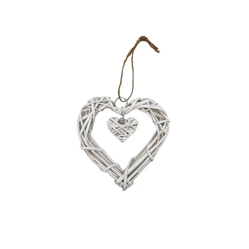 Decoración Colgante De Mimbre Corazón Color Blancos - Fliperex