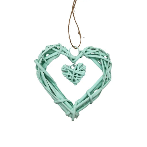 Decoración Colgante De Mimbre Corazón Color Verde Agua - Fliperex