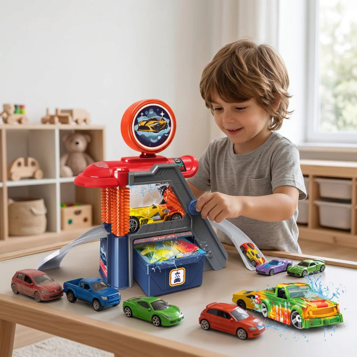 Estación Lavado De Autos Juguete Con Pista Y Accesorios Infantil