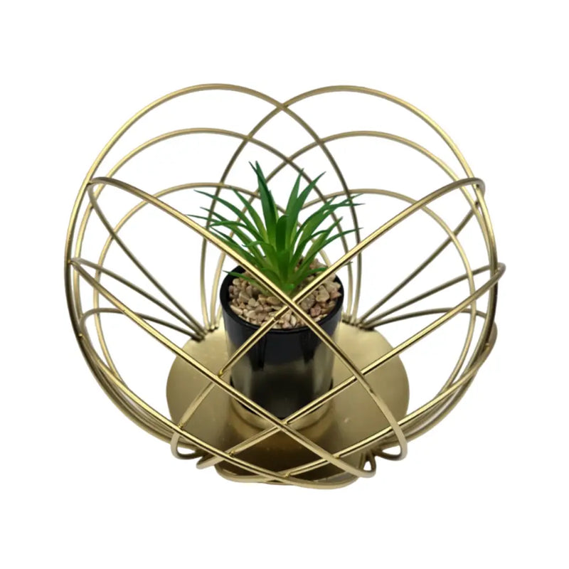 Figura Decorativa Candelabro Esfera Dorada Con Mini Planta - Fliperex