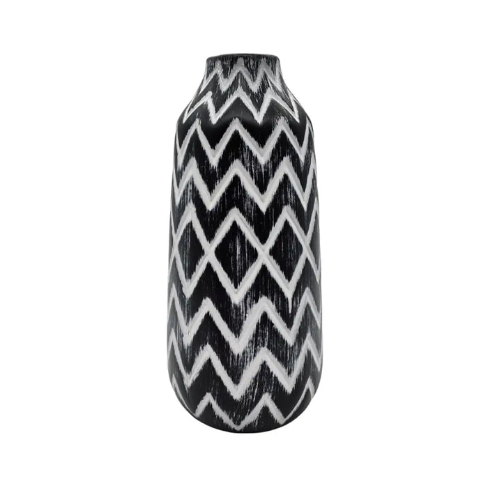 Florero Cerámica Diseño Étnico Vintage Blanco Y Negro Largo - Fliperex