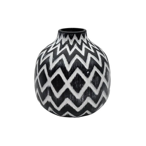 Florero Cerámica Diseño Étnico Zigzag Vintage Blanco Y Negro - Fliperex