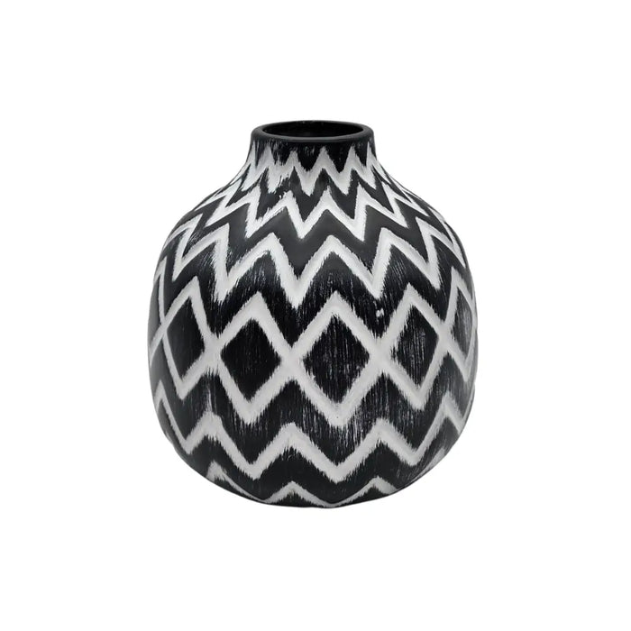 Florero Cerámica Diseño Étnico Zigzag Vintage Blanco Y Negro - Fliperex