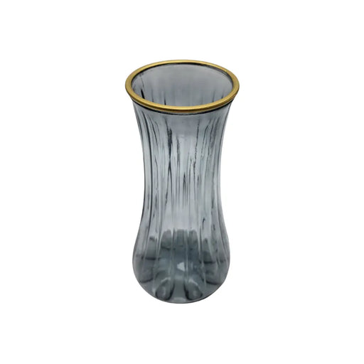 Florero Jarrón De Vidrio Cristal Con Borde Dorado - Fliperex