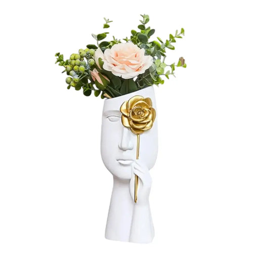 Florero Retrato Nordico Escultura Rostro De Resina Blanco - Fliperex