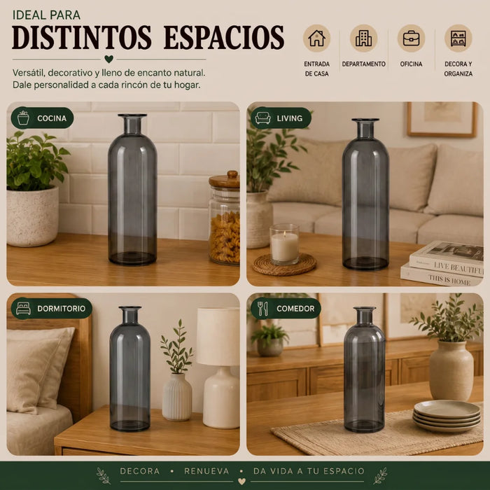 Florero Botella De Vidrio Decorativo Cristal Oscuro L