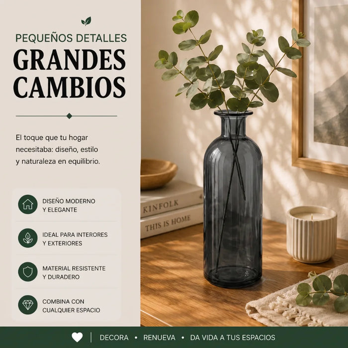 Florero Botella De Vidrio Decorativo Cristal Oscuro L