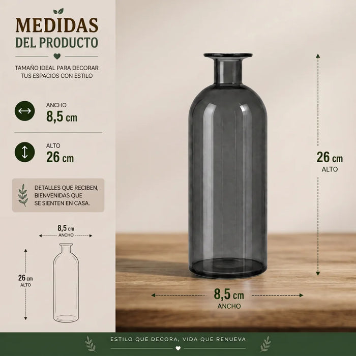 Florero Botella De Vidrio Decorativo Cristal Oscuro L