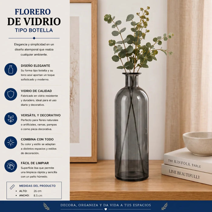 Florero Botella De Vidrio Decorativo Cristal Oscuro L