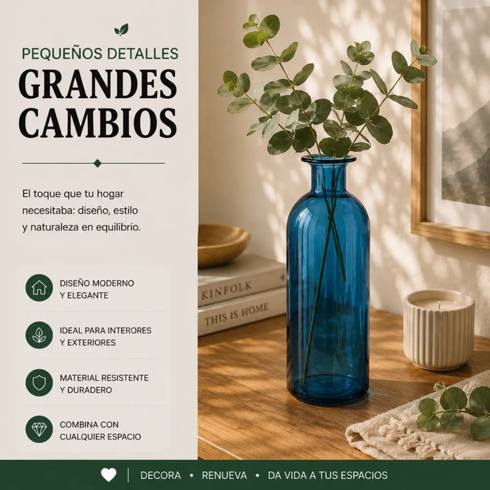 Florero Botella De Vidrio Decorativo Tonos Azules L