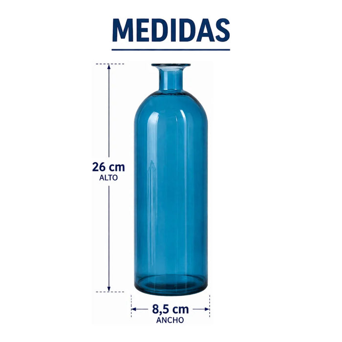 Florero Botella De Vidrio Decorativo Tonos Azules L