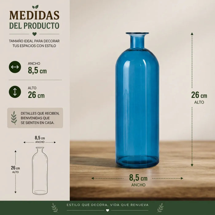 Florero Botella De Vidrio Decorativo Tonos Azules L