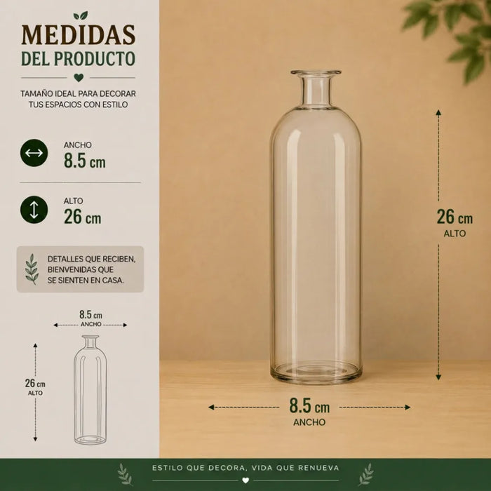 Florero Botella De Vidrio Decorativo Transparente L