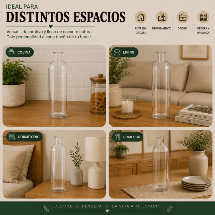 Florero Botella De Vidrio Decorativo Transparente L