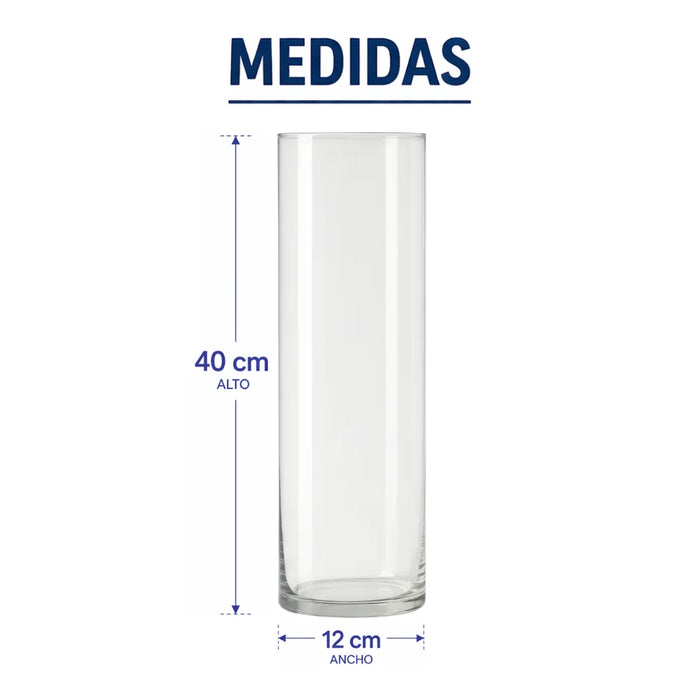 Florero De Vidrio Alto Cilindrico Transparente Hogar L 40 CM