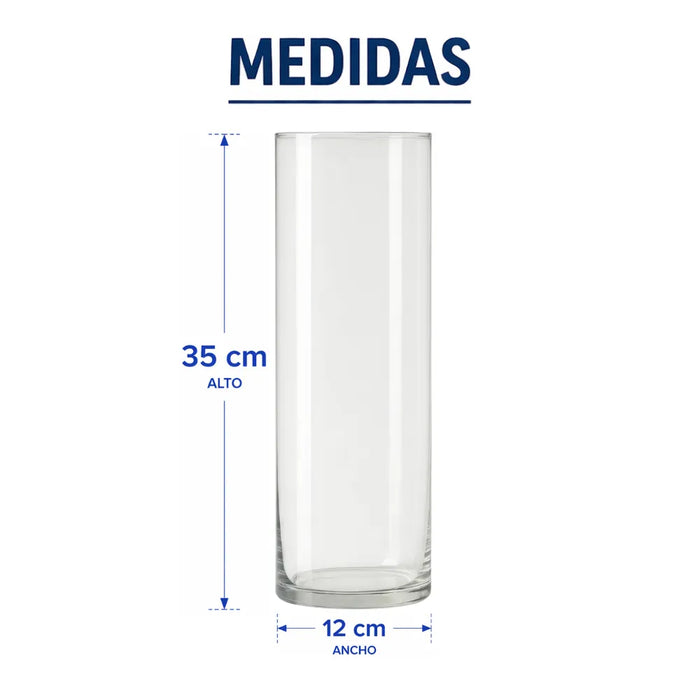 Florero De Vidrio Alto Cilindrico Transparente Hogar M 35 CM