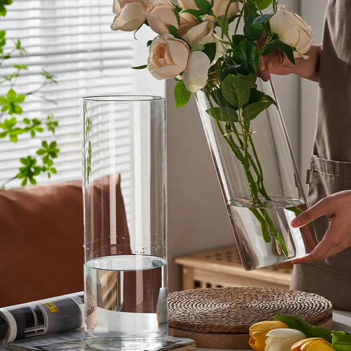 Florero De Vidrio Alto Cilindrico Transparente Jarron